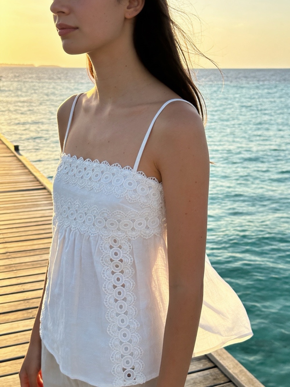 Altar'd State White Lace-Trim Spaghetti Strap Camisole short set